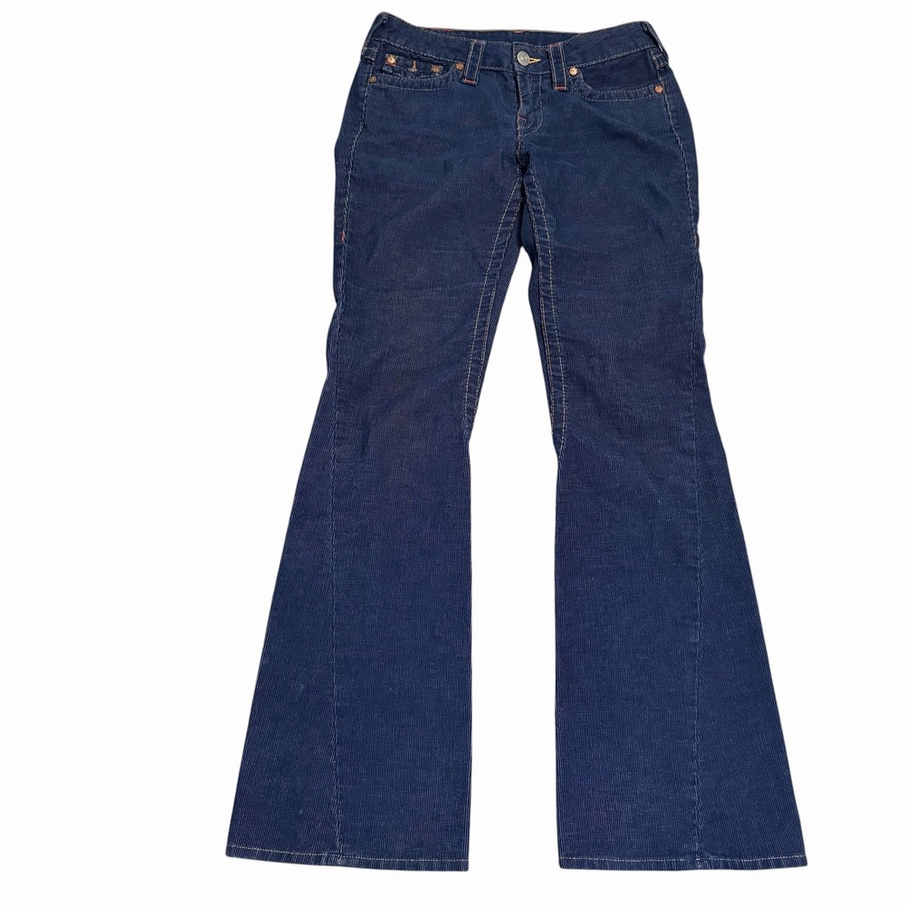 True Religion Corduroy Pants Joey Flare Low Rise Women 28 Navy Blue Y2K USA
